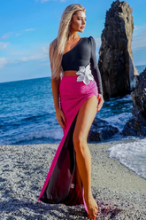 Jacquard One-Shoulder Flower Appliqué Dress | Dress In Beauty